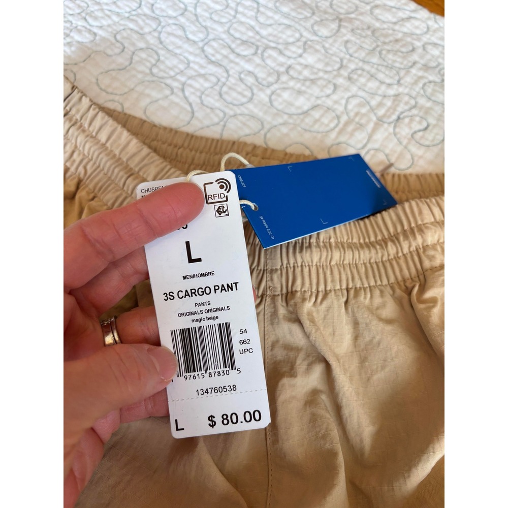 Adidas‎ Originals Mens 3S Cargo Pants Magic Beige Track Pants Size Large - Picture 9 of 9